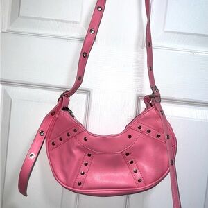 Pink Studded Shoulder‎ Bag Small Crescent Moon Bag Trendy Y2K Style